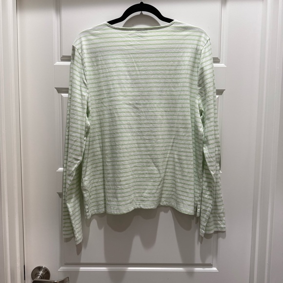 Talbots Green and White Stripe C’est La Vie Sea Crewneck Tee XL Nautical Beach - Picture 6 of 6